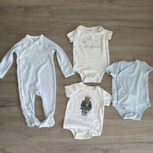 Polo by Ralph Lauren Baby Bodysuit Set - Cream and Light Blue used 4 pcs set 9m